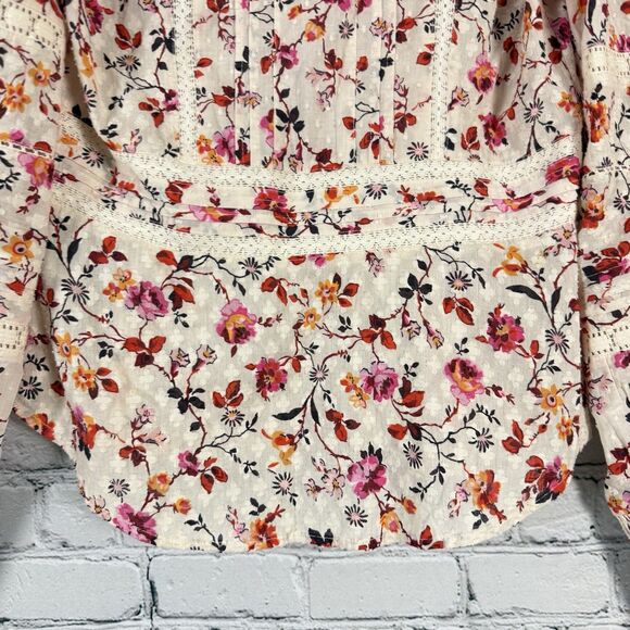 Anthropologie Puff Sleeved Lace Buttondown Top Blouse Multi Floral Boho - Picture 15 of 16